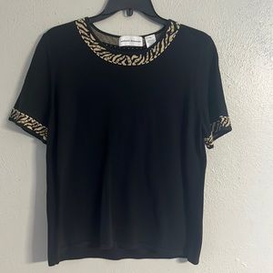 Alfred Dunner small women’s short sleeve sweater animal print and bead accents